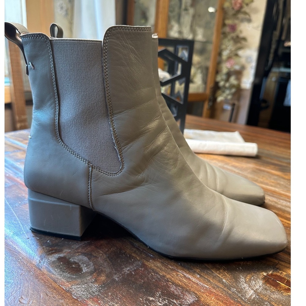 Franco Sarto Laxton Grey Soft Leather Square Toe Block Heel Ankle Boots 11M 42